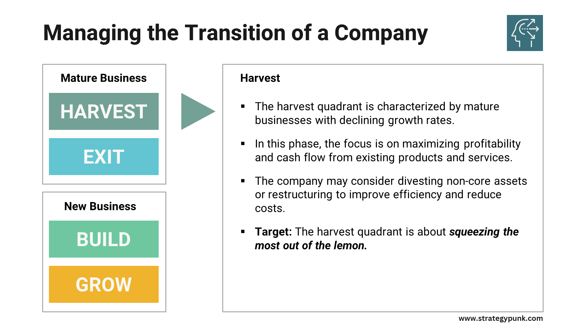 example of harvest strategy in business plan